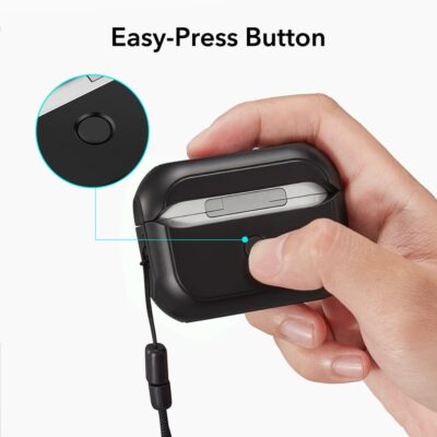 Juodas dėklas Apple Airpods Pro 1 2 Esr Orbit Halolock Magsafe su mygtuku ir užsegimu