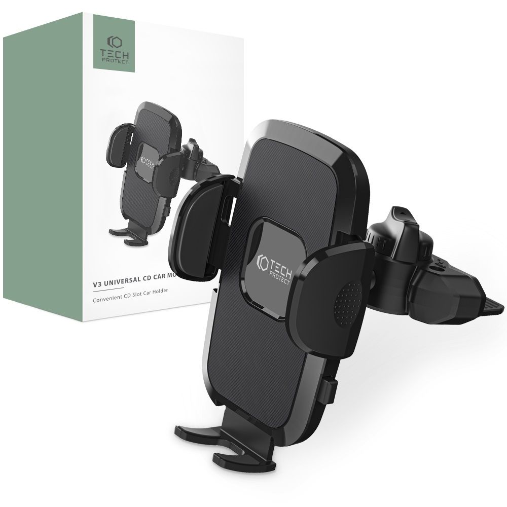 Juodas telefono laikiklis Tech-Protect V3 Universal CD Car Mount Juodas telefono laikiklis Tech-Protect V3 Universal CD Car Mount automobiliui su spaustukais.