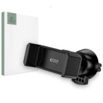 Juodas telefono laikiklis TECH-PROTECT V3 MINI UNIVERSAL VENT CAR MOUNT matomas iš priekio ir šono su pakuote