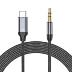 Juodas adapteris Tech-Protect Ultraboost Type-C į AUX Mini Jack 3.5mm su nailoniniu pintu kabeliu 100cm