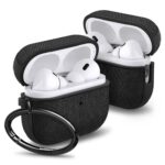 Juodas dėklas Apple Airpods Pro 1 2 Spigen Urban Fit su tekstūruotu paviršiumi ir metaliniu karabinu
