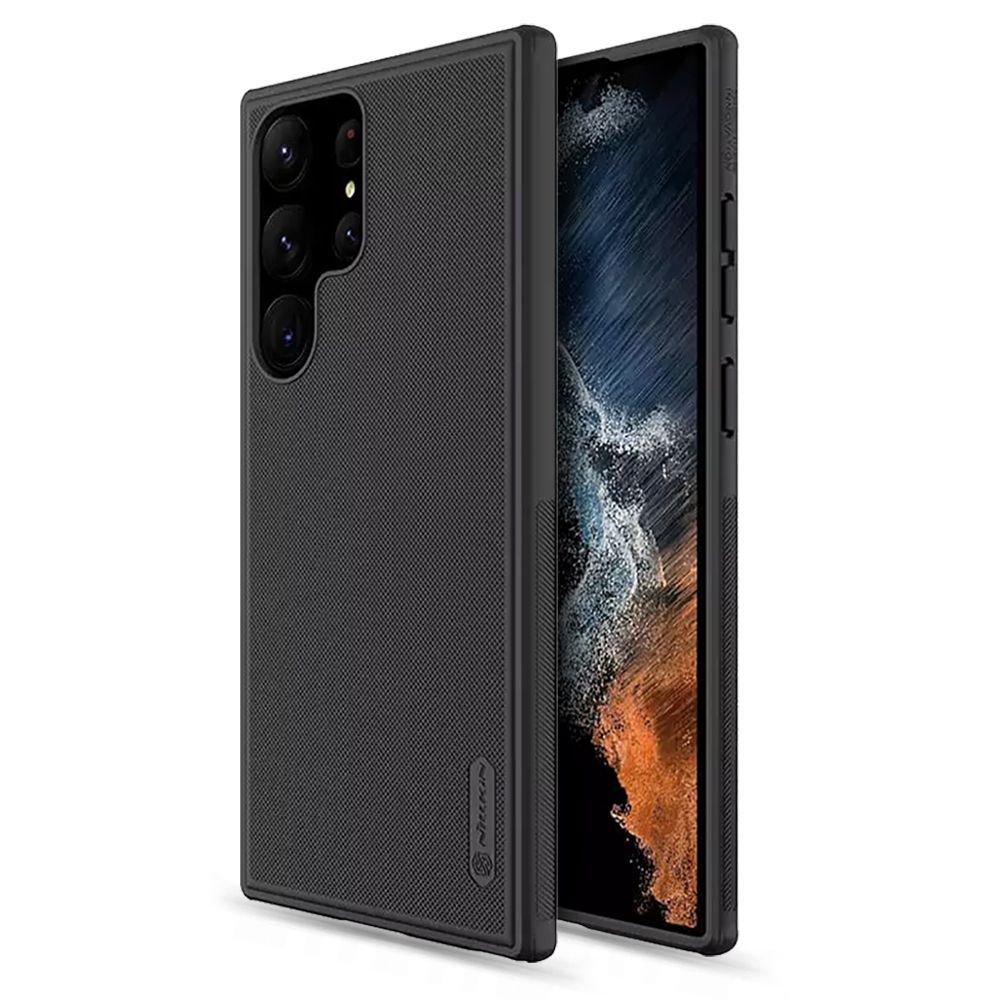 Juodas plastikinis dėklas Samsung Galaxy S23 Ultra Nillkin Frosted Shield Juodas plastikinis dėklas Samsung Galaxy S23 Ultra su tekstūruota paviršiaus apsauga ir tiksliais išpjovomis