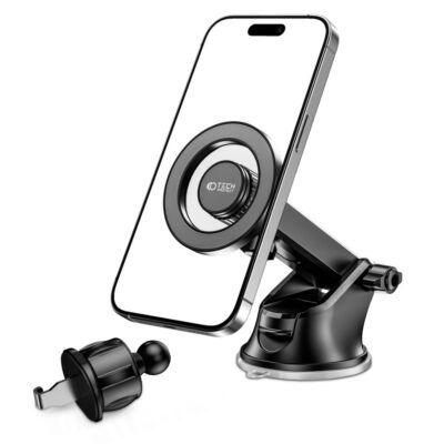 Juodas telefono laikiklis Tech-Protect N51 Magnetic su magnetu ir laikikliu automobiliui
