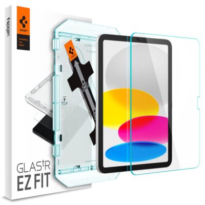 Apsauginis ekrano stikliukas Apple Ipad 10.9 2022 Spigen Glass Tr Ez Fit kietu atveju ir panaudojimo guideriu