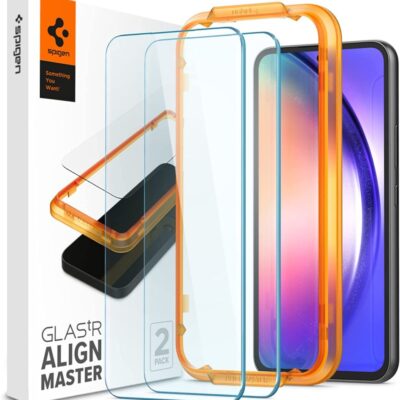 Apsauginis ekrano stikliukas Samsung Galaxy A54 5G Spigen Alm Glas.Tr Slim 2-Pack su instaliavimo rėmeliu