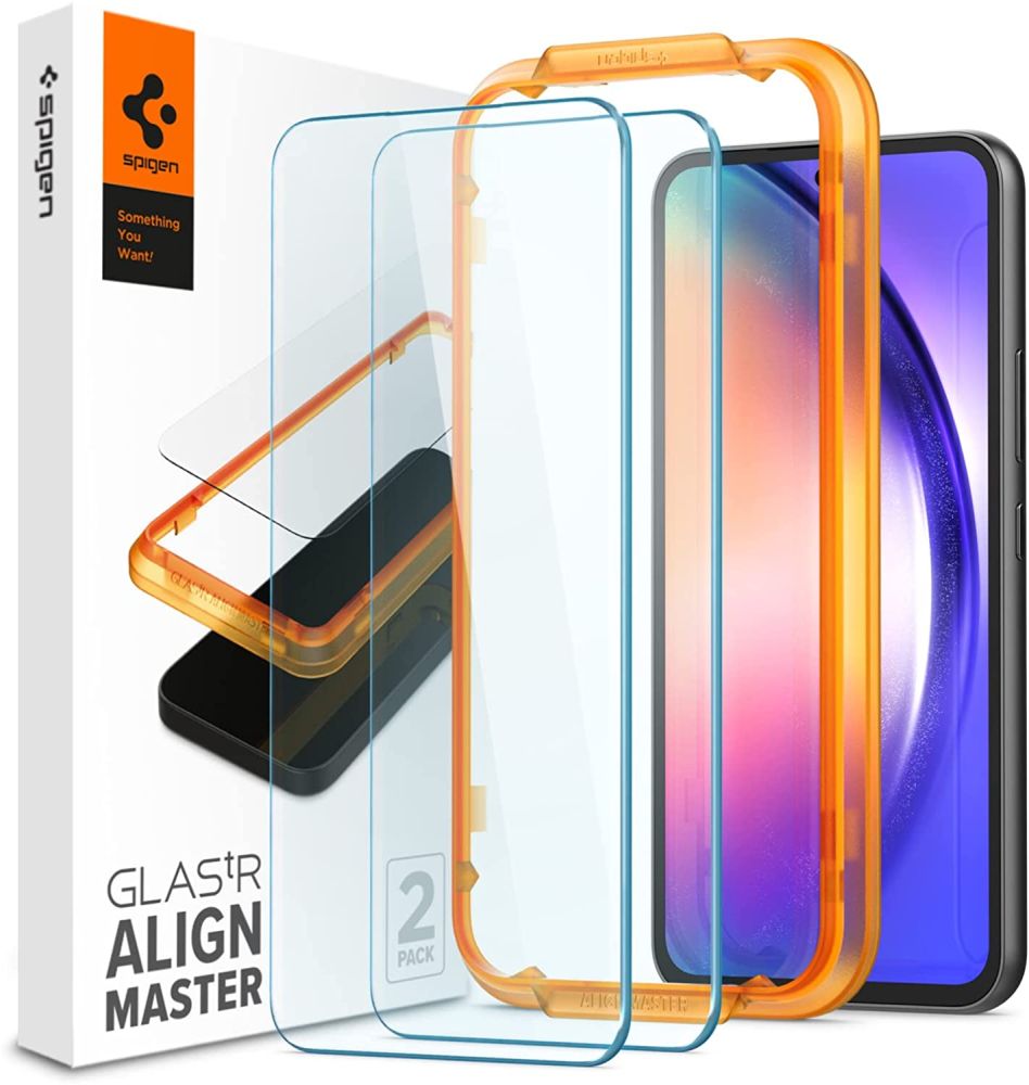 Apsauginis ekrano stikliukas Samsung Galaxy A54 5G Spigen Alm Glas.Tr Slim 2-Pack Apsauginis ekrano stikliukas Samsung Galaxy A54 5G Spigen Alm Glas.Tr Slim 2-Pack su instaliavimo rėmeliu