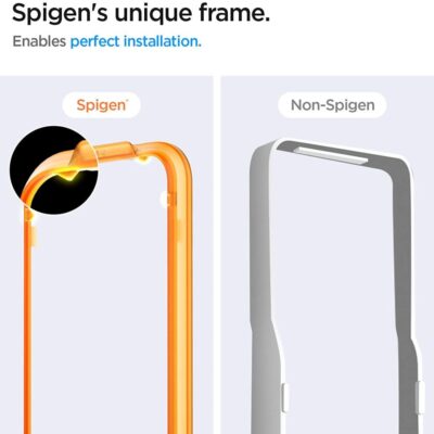 Apsauginis ekrano stikliukas Samsung Galaxy A54 5G Spigen Alm Glas.Tr Slim su unikaliu oranžiniu rėmeliu
