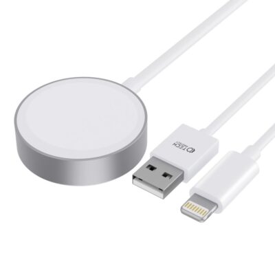 Baltas belaidis pakrovėjas TECH-PROTECT ULTRABOOST 2IN1 Magnetic Charging Cable ir Lightning 150cm Apple Watch