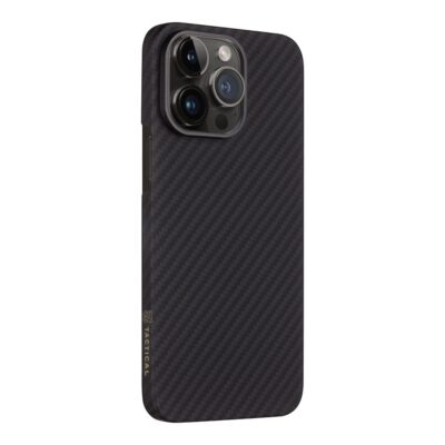 Juodas dėklas Tactical MagForce Aramid telefonui Apple iPhone 14 Pro Max su anglies pluošto rašto paviršiumi