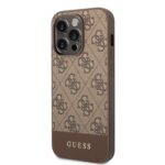 Rudas originalus dėklas Guess 4G Stripe telefonui Apple iPhone 14 Pro Max su logotipu ir raštu