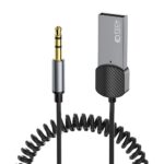 Pilkas adapteris TECH-PROTECT ULTRABOOST Bluetooth AUX audio adapteris su auksiniu 3,5 mm kištuku ir spiraliniu kabeliu