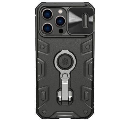Juodas dėklas Nillkin CamShield Armor PRO Hard telefonui Apple iPhone 14 Pro Max su apsauginiu objektyvo dangčiu
