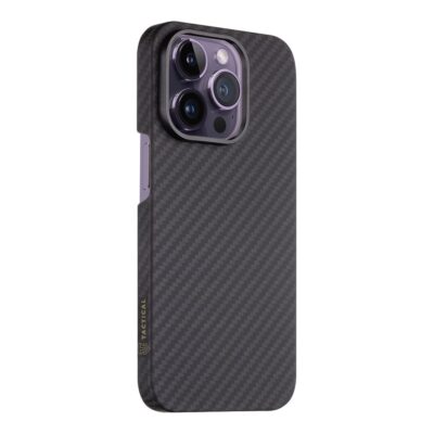 Juodas dėklas Tactical MagForce Aramid telefonui Apple iPhone 14 Pro su anglies pluošto tekstūra