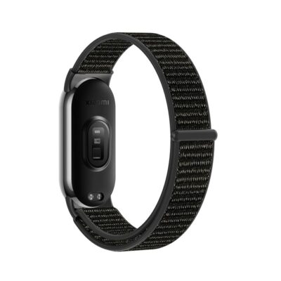 Juoda apyrankė Xiaomi Smart Band 8 Tech-Protect Nylon iš nugaros pusės su įtemptu juodo nailono dirželiu