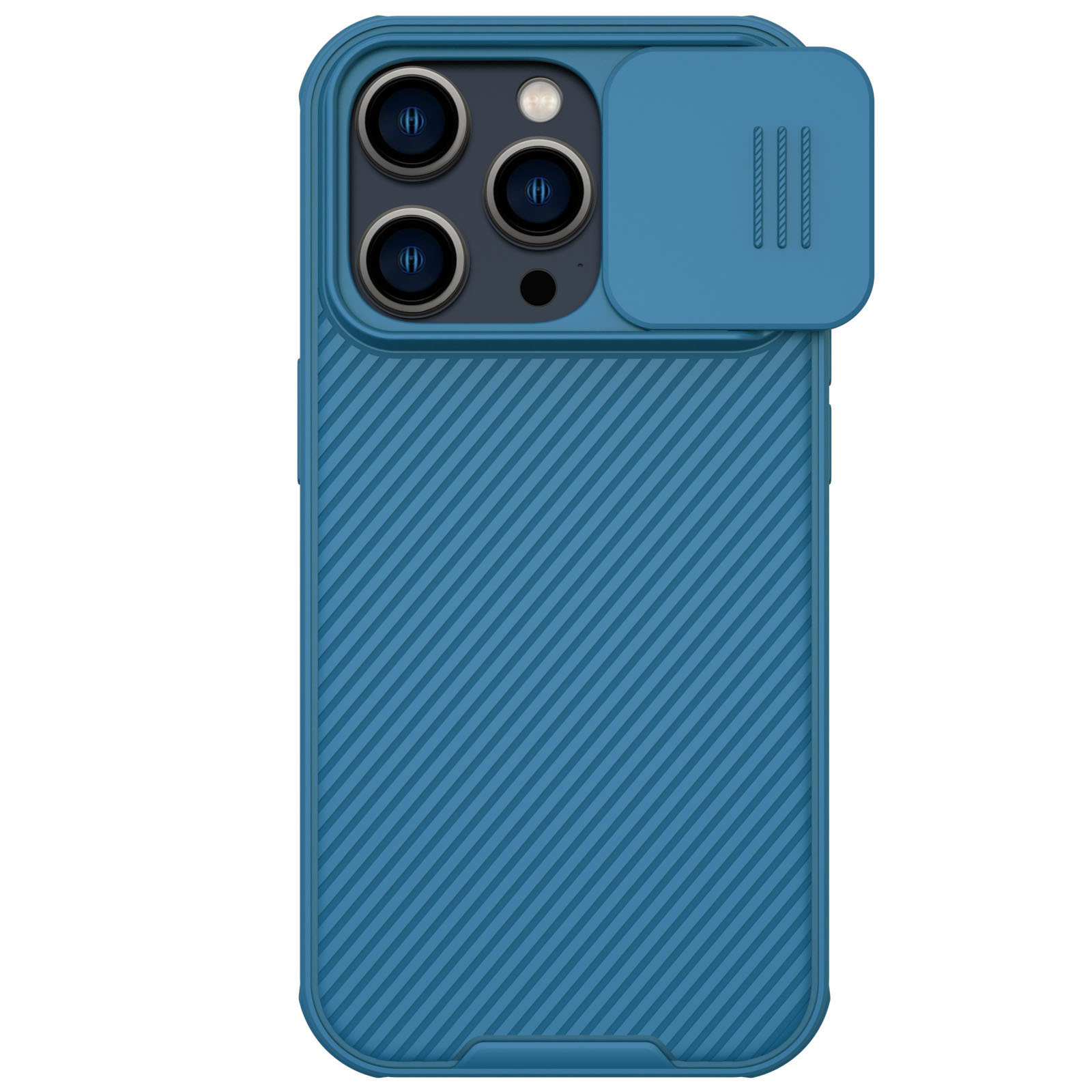 Mėlynas dėklas Apple Iphone 14 Pro Nillkin Camshield Pro Mėlynas dėklas Apple Iphone 14 Pro Nillkin Camshield Pro su kameros uždengimu ir dryžuota tekstūra