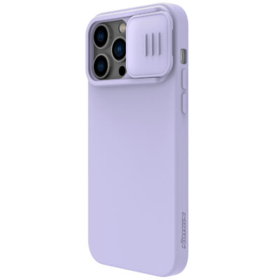 Violetinis dėklas Nillkin CamShield Silky Magnetic silikoninis magnetinis uždangalas Apple iPhone 14 Pro telefonui su objektyvų dangteliu