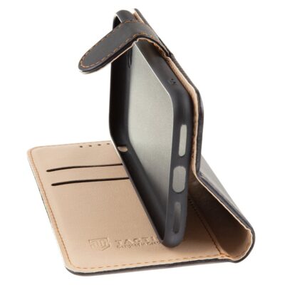 Juodas atverčiamas dėklas Tactical Field Notes telefonui Apple iPhone 7 8 SE su rudomis siūlėmis