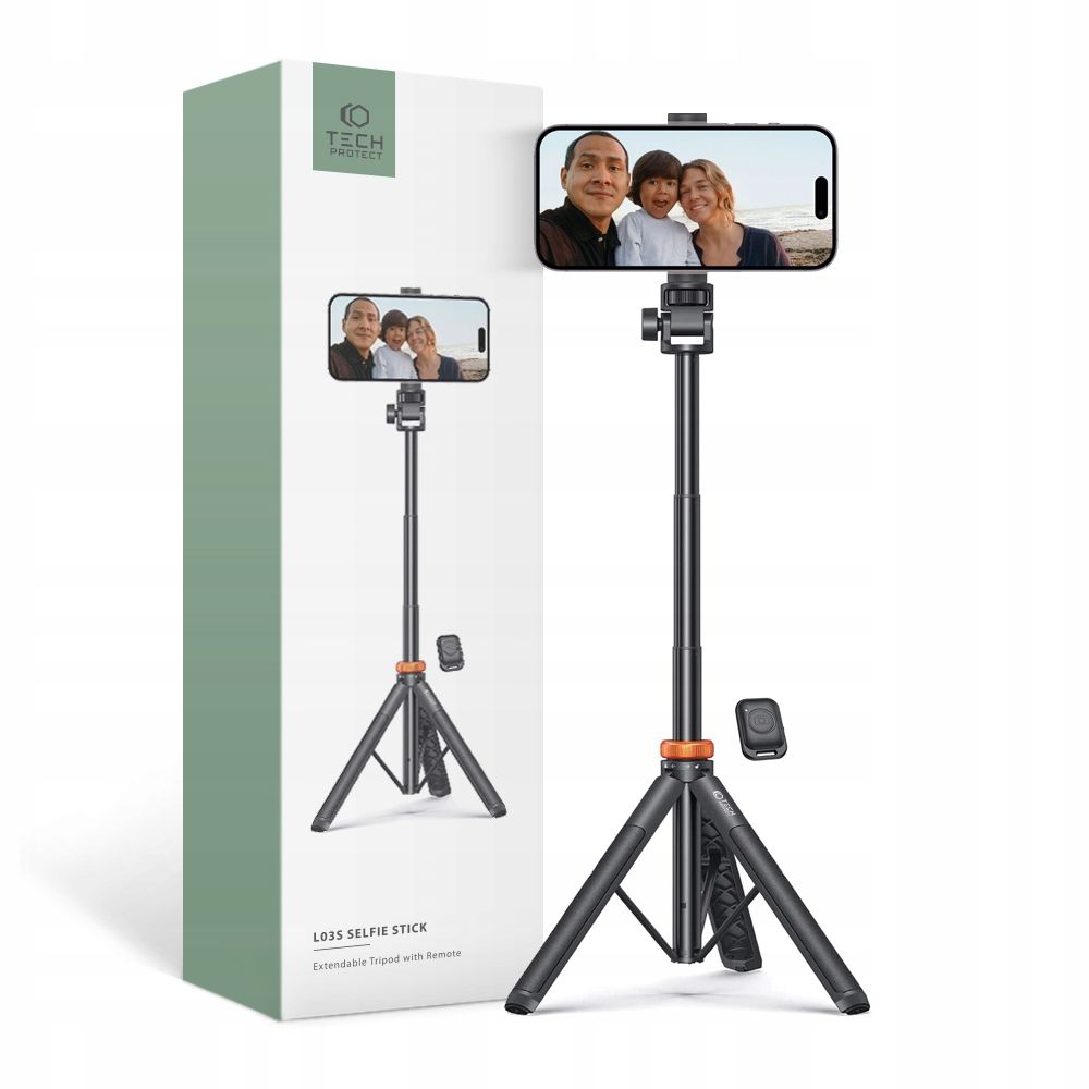 Juoda asmenukių lazda TECH-PROTECT L03S WIRELESS SELFIE STICK TRIPOD Juoda asmenukių lazda TECH-PROTECT L03S WIRELESS SELFIE STICK TRIPOD su trikojį ir nuotolinio valdymo pultu