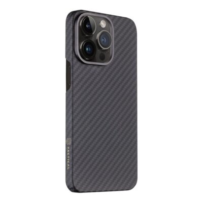 Juodas dėklas Tactical MagForce Aramid telefonui Apple iPhone 13 Pro su tamsiu anglies pluošto raštu