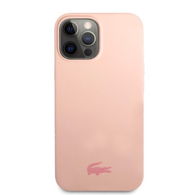 Rausvas originalus dėklas Lacoste Liquid Silicone Glossy Printing Logo telefonui Apple iPhone 13 Pro su ryškiu logotipu