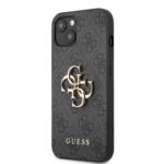 Pilkas originalus dėklas Guess PU 4G Metal Logo telefonui Apple iPhone 13