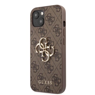 Rudas originalus dėklas Guess PU su 4G metaliniu logotipu telefonui Apple iPhone 13