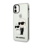 Skaidrus originalus deklas Karl Lagerfeld IML Glitter Karl and Choupette NFT telefonui Apple iPhone 11