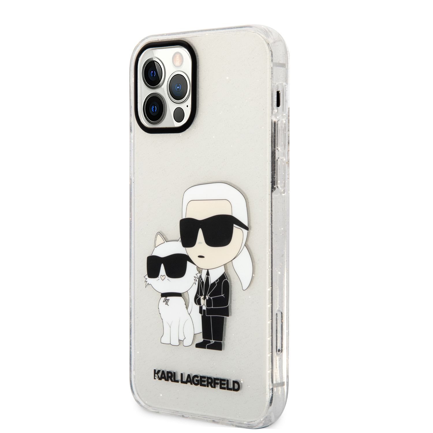 Skaidrus originalus dėklas Karl Lagerfeld iPhone 12 Skaidrus originalus dėklas Karl Lagerfeld iPhone 12 su Karl ir Choupette animacine figūra ir blizgučiais