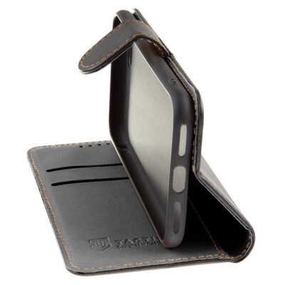 Juodas atverčiamas dėklas Tactical Field Notes telefonui Samsung Galaxy A52 su dviem kortelių lizdais