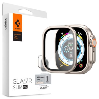 Apsauginis ekrano stikliukas su sidabriniu rėmeliu Apple Watch Ultra 49 MM Spigen Glas.tr Slim Pro