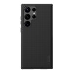 Juodas plastikinis dėklas Samsung Galaxy S23 Ultra su tekstūruota paviršiaus apsauga ir magnetiniu funkcionalumu