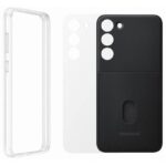 Juodas originalus dėklas EF-MS916CBE Frame Cover telefonui Samsung Galaxy S23 Plus su aiškiu ir baltu apsauginiu sluoksniu