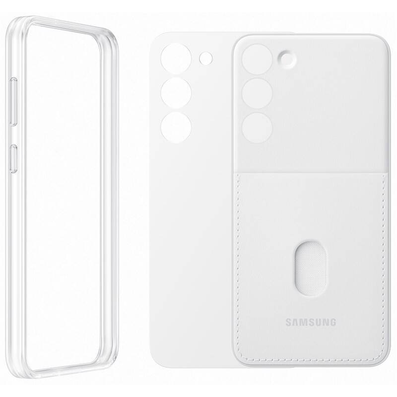 Baltas originalus dėklas EF-MS916CWE Frame Cover telefonui Samsung Galaxy S23 Plus Baltas originalus dėklas EF-MS916CWE Frame Cover telefonui Samsung Galaxy S23 Plus baltos spalvos ir skaidrios versijos
