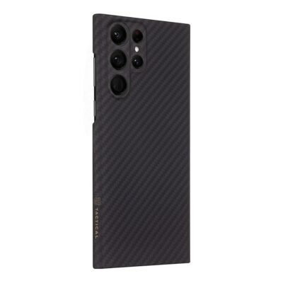 Juodas dėklas Tactical MagForce Aramid telefonui Samsung Galaxy S22 Ultra su matine tekstūra