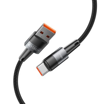 Pilkas TECH-PROTECT ULTRABOOST TYPE-C CABLE 66W 6A 200CM kabelis su metaliniais USB ir Type-C jungtimis