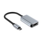 Juodas adapteris TECH-PROTECT ULTRABOOST ADAPTER TYPE-C TO HDMI 4K su metaliniu dėklu ir USB-C jungtimi.