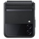 Juodas originalus dėklas EF-VF721LBE Leather Cover telefonui Samsung Galaxy Z Flip 4 su matiniu paviršiumi