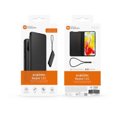Juodas originalus dėklas Book Necklace telefonui Xiaomi Redmi 12C su laikikliu ir plona apsauga