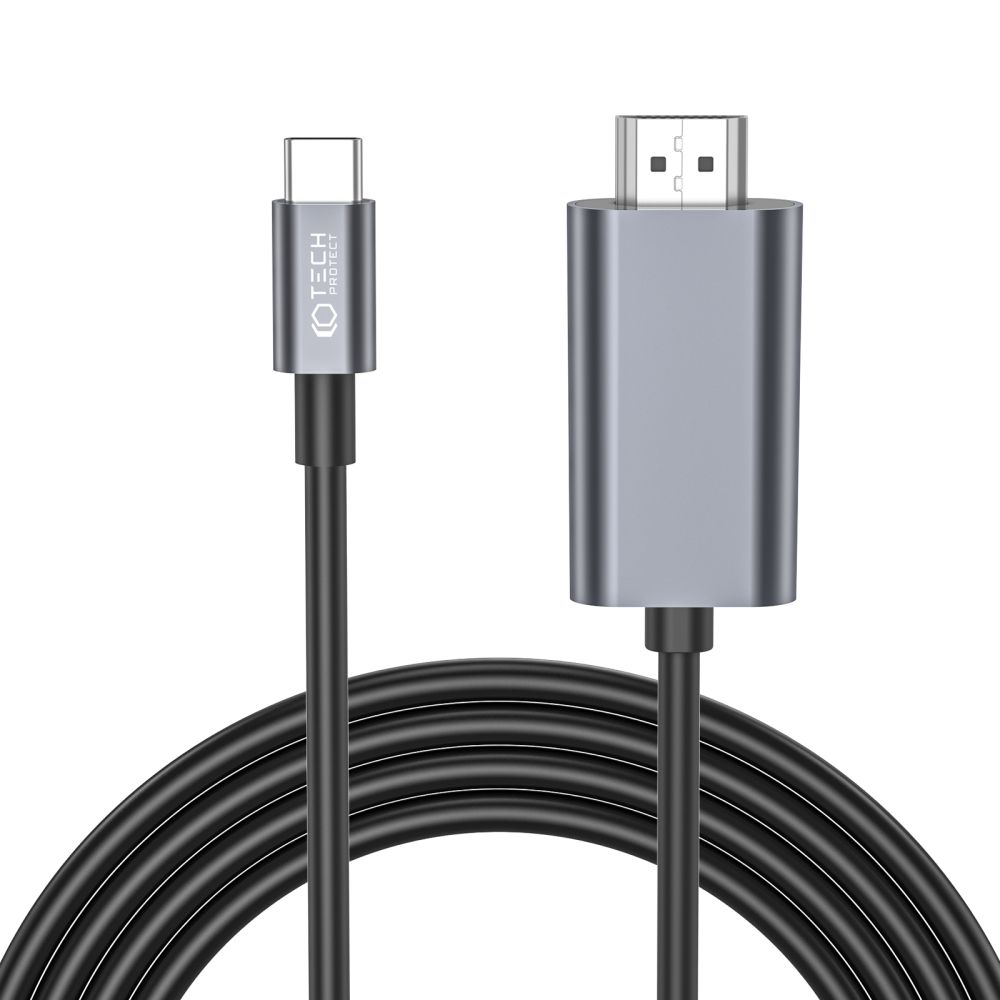 Juodas kabelis TECH-PROTECT ULTRABOOST TYPE-C TO HDMI 4K Juodas kabelis TECH-PROTECT ULTRABOOST CABLE TYPE-C TO HDMI 4K 60HZ 200CM su pilkomis jungtimis