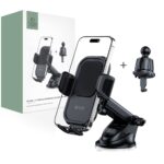 Juodas telefono laikiklis TECH-PROTECT V6 UNIVERSAL DASHBOARD & VENT CAR MOUNT automobiliui su tvirtinimu prie prietaisu skydelio ir anga
