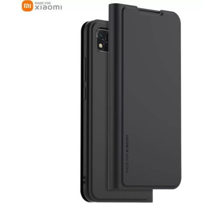 Juodas originalus atverčiamas dėklas telefonui Xiaomi Redmi 9C 10A su matiniu paviršiumi