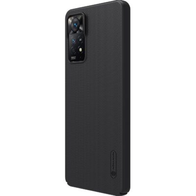 Juodas plastikinis dėklas Xiaomi Redmi Note 11 Pro su tekstūruotu paviršiumi ir kamera atverta vieta