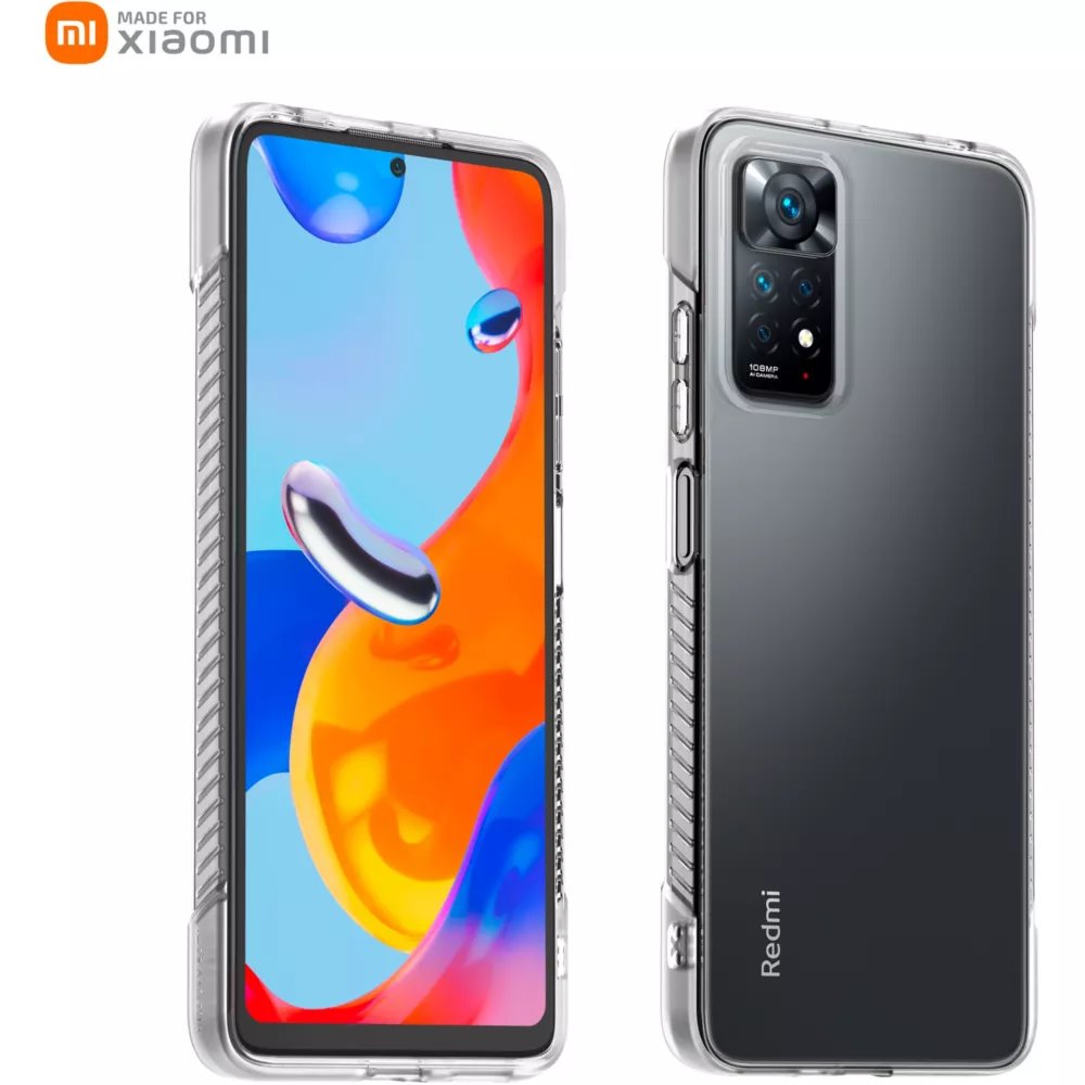 Skaidrus originalus dėklas Rugged Cover telefonui Xiaomi Redmi Note 11 Pro 4G 5G Skaidrus originalus dėklas Rugged Cover telefonui Xiaomi Redmi Note 11 Pro 4G 5G, matomas iš priekio ir nugarėlės su apsauga ir aiškios medžiagos