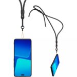 Juodas originalus dėklas TPU Cover Necklace telefonui Xiaomi 13 Lite su kaklo virvute ir ekranu