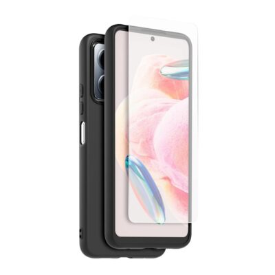 Juodas originalus dėklas TPU Cover su apsauginiu stiklu telefonui Xiaomi Redmi Note 12 4G