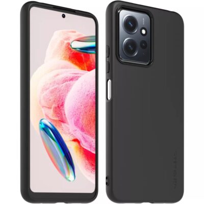 Juodas originalus dėklas TPU Cover telefonui Xiaomi Redmi Note 12 4G parodo priekį ir galą
