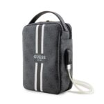 Juodas universalus krepšys Guess PU 4G Printed Stripes Travel Universal Bag su juodomis ir baltomis dryžomis bei USB laidu
