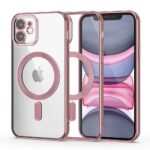 Rausvas dėklas Apple Iphone 11 Tech-Protect Magshine Magsafe su permatomu korpusu ir rožinės spalvos akcentais