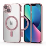 Rausvas dėklas Apple Iphone 13 Magshine Magsafe su skaidriu pagrindu ir rožinės spalvos kraštais