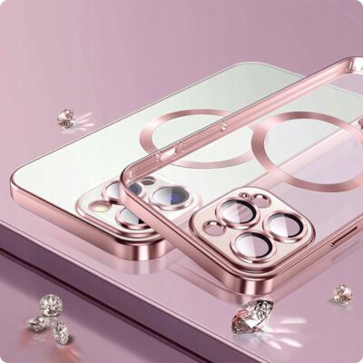 Violetinis dėklas Apple Iphone 14 Tech-Protect Magshine Magsafe su metaliniu rėmeliu ir apsauga kamerai